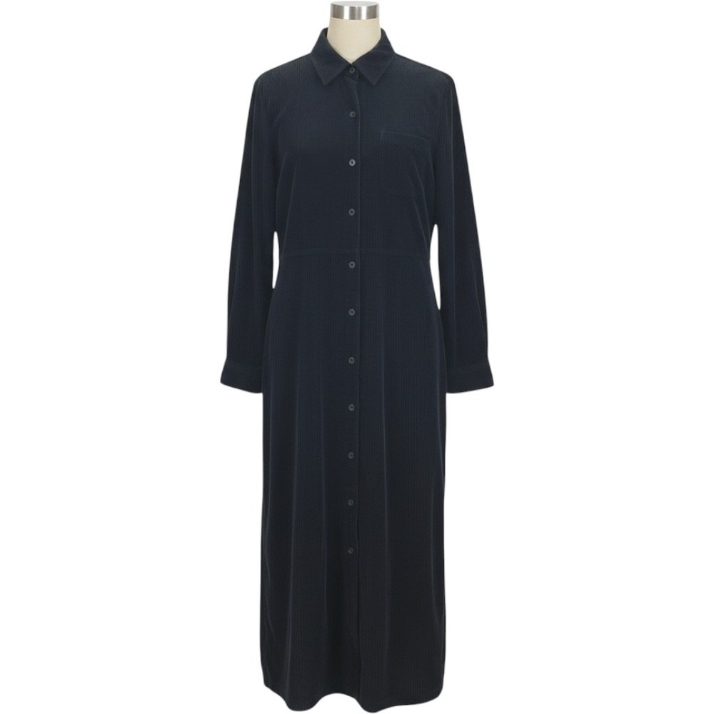 Talbots Shirt Dress Vintage Women 10 Black Wide Wale Corduroy Prairie Modest